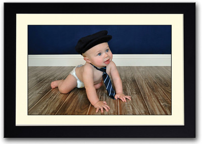 Baby With Black Hat and Tie Fine Art Print(14 inch X 20 inch, Framed)