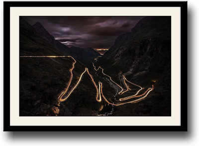Car light in Norway Mountains Fine Art Print(10 inch X 14 inch, Framed)