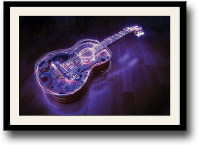 Glowing Music guitar Fine Art Print(10 inch X 14 inch, Framed)