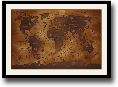 Ancient World Map Fine Art Print(10 inch X 14 inch, Framed)
