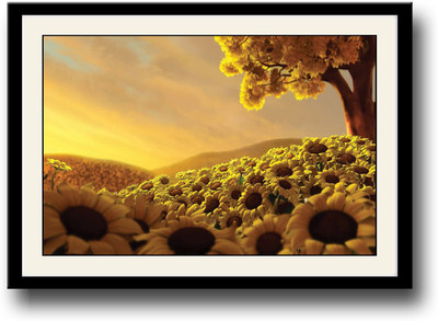 Beautiful yellow sunflower field Fine Art Print(10 inch X 14 inch, Framed)