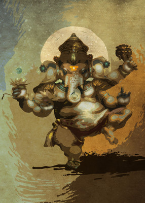 Ganesha Dancing Fine Art Print(50 inch X 36 inch, Rolled)