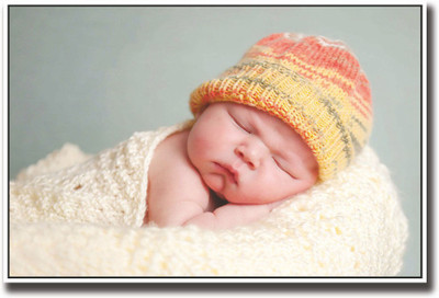 Cute baby in orange cap Fine Art Print(12 inch X 18 inch, Rolled)