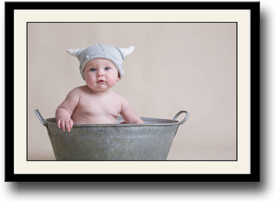 Cute baby in steel tub Fine Art Print(10 inch X 14 inch, Framed)