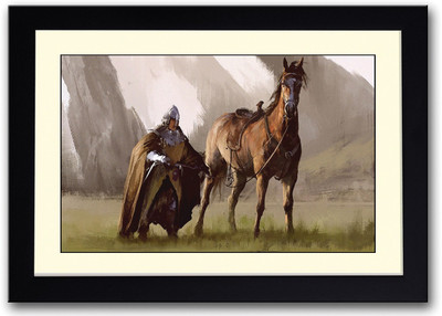 Knight With Horse Artistic Fine Art Print(14 inch X 20 inch, Framed)