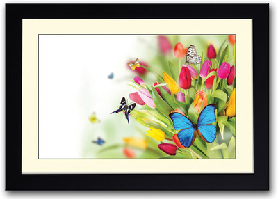 Amazing Butterflies On Flowers Fine Art Print(14 inch X 20 inch, Framed)