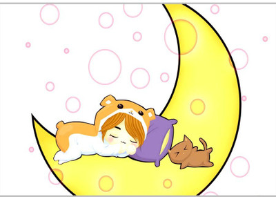 Posterhouzz Cute Cartoon Sleeping On Moon Paper Print(12 inch X 18 inch, Rolled)