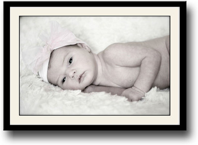 Baby with hat looking b&w Fine Art Print(10 inch X 14 inch, Framed)