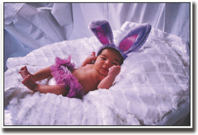 Baby with bunny hat Fine Art Print(12 inch X 18 inch, Rolled)