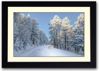 Snow on Road Fine Art Print(14 inch X 20 inch, Framed)