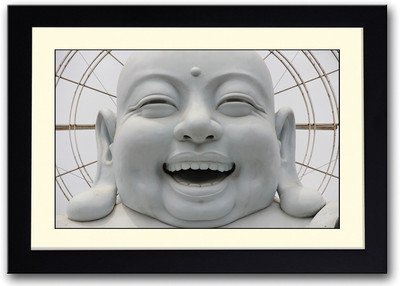 White Laughing Buddha Fine Art Print(14 inch X 20 inch, Framed)