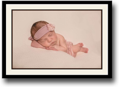 Cute Baby girl with pink bow Fine Art Print(10 inch X 14 inch, Framed)