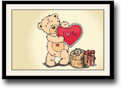 Teddy Bear Heart Fine Art Print(10 inch X 14 inch, Framed)