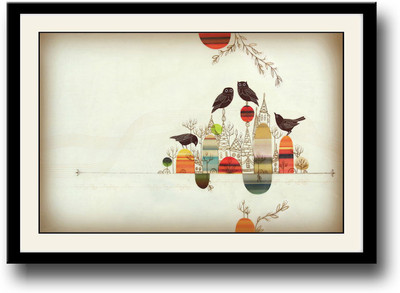 Owls and Birds abstract Fine Art Print(10 inch X 14 inch, Framed)