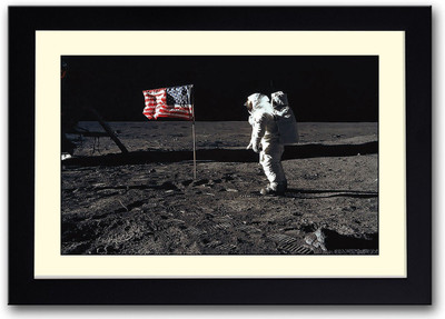 Man on Moon Fine Art Print(14 inch X 20 inch, Framed)