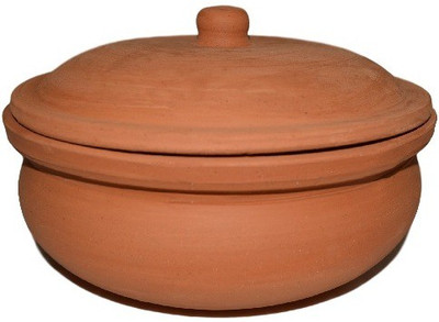 Mclay India Clay Biryani Handi 2.7 L with Lid(Earthenware, Pottery, Non-stick), Brown