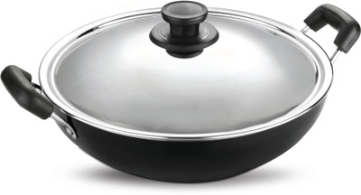 Pigeon NonStick Kadhai 15 cm with Lid(Aluminium, Non-stick), Black