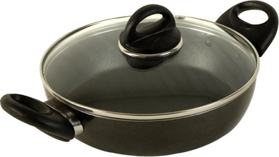 Kitchen Chef Fry Cook Pot Pot 1 L with Lid(Aluminium, Non-stick), Black