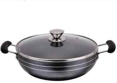Bright Home Appliances Kadhai 22 cm with Lid(Aluminium, Non-stick), Black