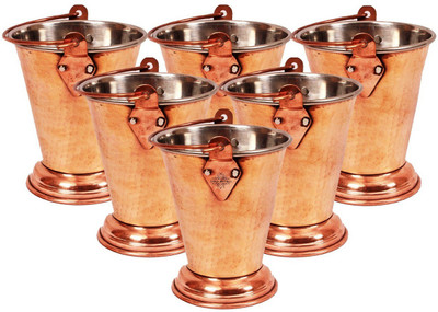 IndianArtVilla Set of 6 S/C Bucket Pot 2.1 L(Steel, Copper), Brown;silver