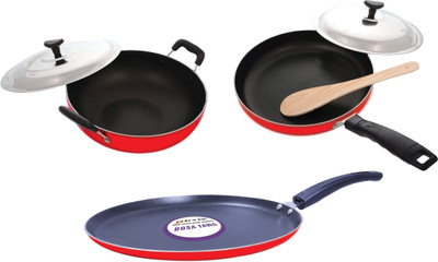 Buyer 141 Kadhai 25 cm with Lid(Aluminium, Non-stick), Red