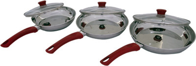 Uniqraft Red Fry Pan 22 cm diameter(Stainless Steel, Non-stick, Induction Bottom)