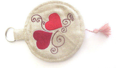 Needlecrest Heart Keyfob Potli(Beige, Red)