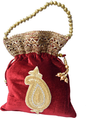 Mahadev Exports Big Kairi Booti Velvet Potli(Maroon)