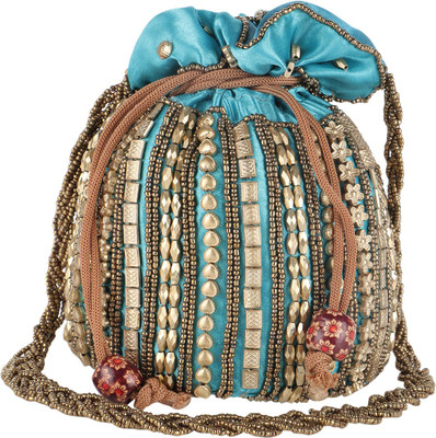 Fashiondrobe Ethnic Embroidry Silk Potli(Blue)