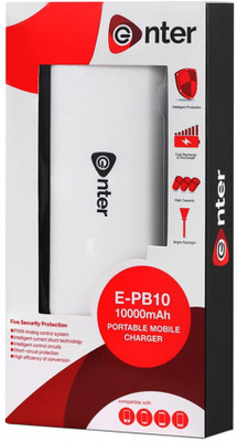 Enter 10000 mAh Power Bank (E-PB10, Portable Mobile Charger)(White, Lithium-ion)
Enter 10000 mAh Power Bank (E-PB10, Portable Mobile Charger)(White, Lithium-ion)