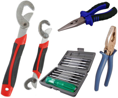 Asraw Snap N Grip, Plier, Nose Plier & 16in1 Screwdriver Set Hand Tool Kit(4 Tools), Multicolor