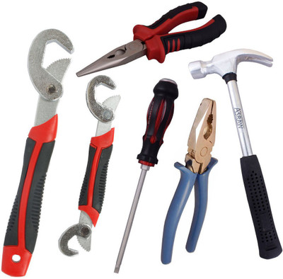 Asraw Snap N Grip, Plier, Nose Plier, 1/2LB Hammer & Double Sided Screwdriver Hand Tool Kit(5 Tools), Multicolor
Asraw Snap N Grip, Plier, Nose Plier, 1/2LB Hammer & Double Sided Screwdriver Hand Tool Kit(5 Tools), Multicolor