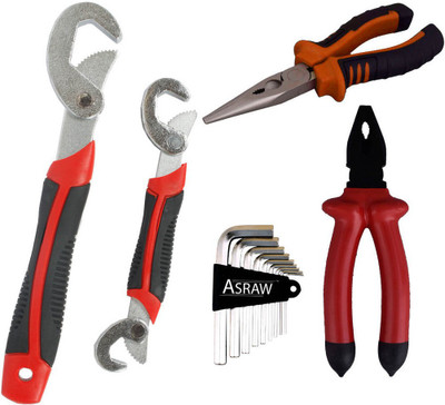 Asraw Snap N Grip, Plier, Nose Plier & Allen key Hand Tool Kit(4 Tools), Multicolor
Asraw Snap N Grip, Plier, Nose Plier & Allen key Hand Tool Kit(4 Tools), Multicolor