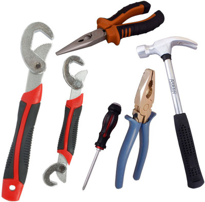 Asraw Snap N Grip, Plier, Nose Plier, 1/2LB Hammer & Double Sided Screwdriver Hand Tool Kit(5 Tools), Multicolor
Asraw Snap N Grip, Plier, Nose Plier, 1/2LB Hammer & Double Sided Screwdriver Hand Tool Kit(5 Tools), Multicolor