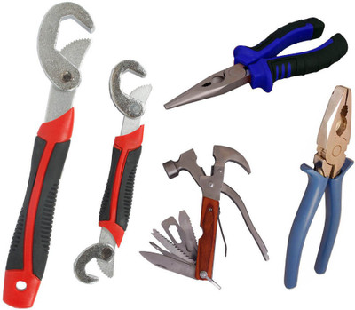 Asraw Snap N Grip, Plier, Nose Plier & Multi Hammer Hand Tool Kit(4 Tools), Multicolor