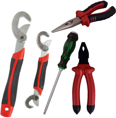 Asraw Snap N Grip, Plier, Nose Plier & Double Sided Screwdriver Hand Tool Kit(4 Tools), Multicolor