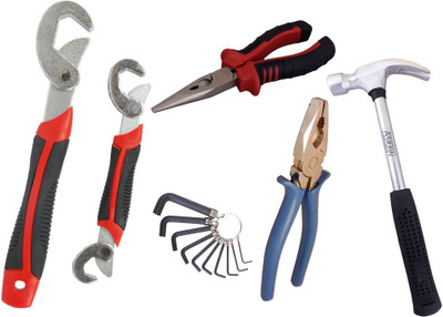 Asraw Snap N Grip, Plier, Nose Plier, 1/2LB Hammer & Allen key Hand Tool Kit(5 Tools), Multicolor
Asraw Snap N Grip, Plier, Nose Plier, 1/2LB Hammer & Allen key Hand Tool Kit(5 Tools), Multicolor