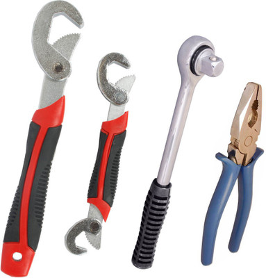 Asraw Snap N Grip, Plier & Ratchet Handle Hand Tool Kit(3 Tools), Multicolor