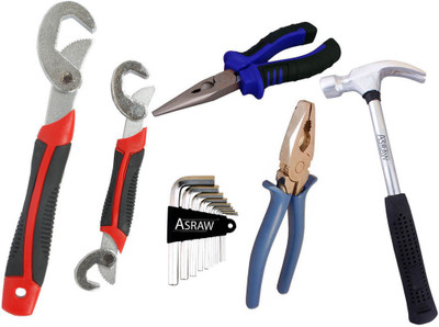 Asraw Snap N Grip, Plier, Nose Plier, 1/2LB Hammer & Allen key Hand Tool Kit(5 Tools), Multicolor
Asraw Snap N Grip, Plier, Nose Plier, 1/2LB Hammer & Allen key Hand Tool Kit(5 Tools), Multicolor