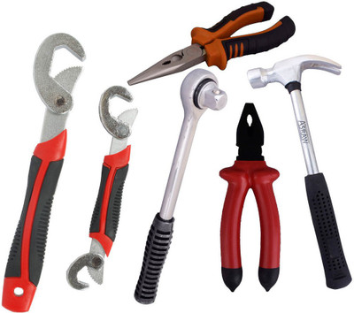 Asraw Snap N Grip, Plier, Nose Plier, 1/2LB Hammer & Ratchet Handle Hand Tool Kit(5 Tools), Multicolor
Asraw Snap N Grip, Plier, Nose Plier, 1/2LB Hammer & Ratchet Handle Hand Tool Kit(5 Tools), Multicolor