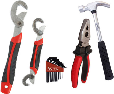 Asraw Snap N Grip, Plier, 1/2LB Hammer & Allen key Hand Tool Kit(4 Tools), Multicolor