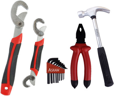 Asraw Snap N Grip, Plier, 1/2LB Hammer & Allen key Hand Tool Kit(4 Tools), Multicolor