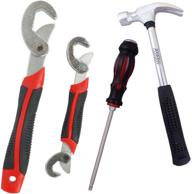 Asraw Snap N Grip, 1/2LB Hammer & Double Sided Screwdriver Hand Tool Kit(3 Tools), Multicolor