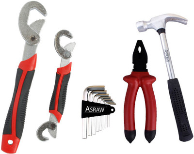 Asraw Snap N Grip, Plier, 1/2LB Hammer & Allen key Hand Tool Kit(4 Tools), Multicolor