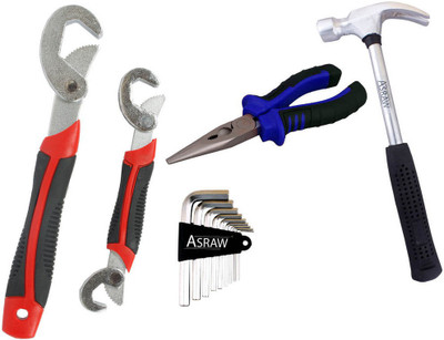 Asraw Snap N Grip, Nose Plier, 1/2LB Hammer & Allen key Hand Tool Kit(4 Tools), Multicolor
Asraw Snap N Grip, Nose Plier, 1/2LB Hammer & Allen key Hand Tool Kit(4 Tools), Multicolor