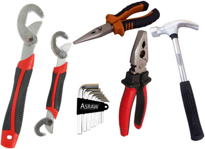 Asraw Snap N Grip, Plier, Nose Plier, 1/2LB Hammer & Allen key Hand Tool Kit(5 Tools), Multicolor
Asraw Snap N Grip, Plier, Nose Plier, 1/2LB Hammer & Allen key Hand Tool Kit(5 Tools), Multicolor