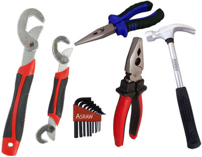 Asraw Snap N Grip, Plier, Nose Plier, 1/2LB Hammer & Allen key Hand Tool Kit(5 Tools), Multicolor
Asraw Snap N Grip, Plier, Nose Plier, 1/2LB Hammer & Allen key Hand Tool Kit(5 Tools), Multicolor