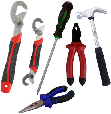 Asraw Snap N Grip, Plier, Nose Plier, 1/2LB Hammer & Double Sided Screwdriver Hand Tool Kit(5 Tools), Multicolor
Asraw Snap N Grip, Plier, Nose Plier, 1/2LB Hammer & Double Sided Screwdriver Hand Tool Kit(5 Tools), Multicolor