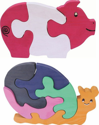 Enigmatic Woodworks Wooden Jigsaw Puzzle Pig + Smiling Snail(2 Pieces)