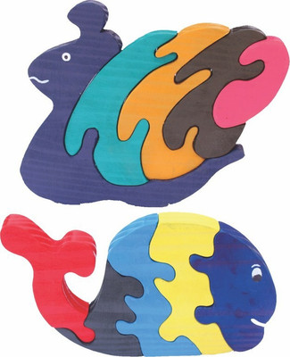 Enigmatic Woodworks Wooden Jigsaw Puzzle Pony Snail + Whale(2 Pieces)